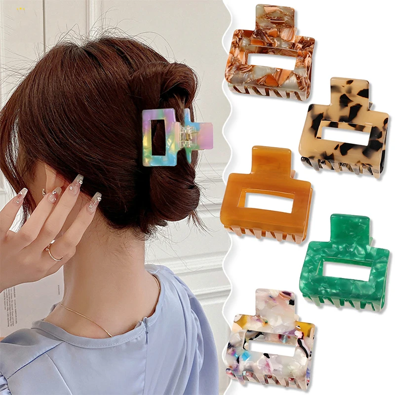 

2023 Korea New Fine Vintage Women 3.5CM Small Hairpins Acrylic Tortoise-Shell Square Crab Hair Claw Clips For Girls Accessories