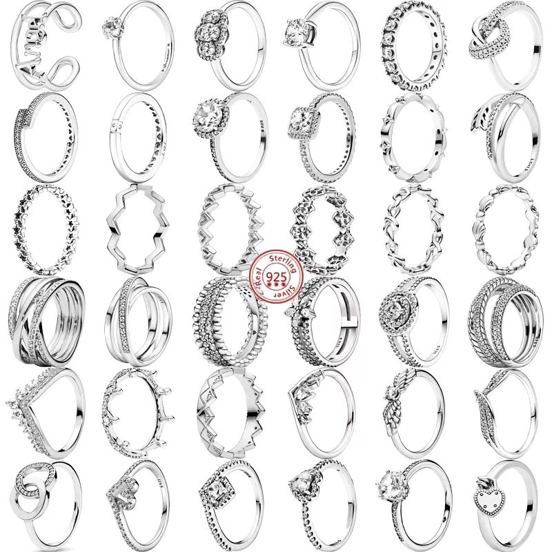 

2022 New 925 Sterling Silver Angel Crown Heart Sparkling Clear Zircon Pavé Rings For Women Fine Jewelry DIY Valentine's Day Gift