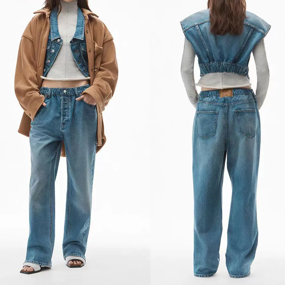 Women Elastic Waist fashion jeans casual loose lady denim pants 2022 new