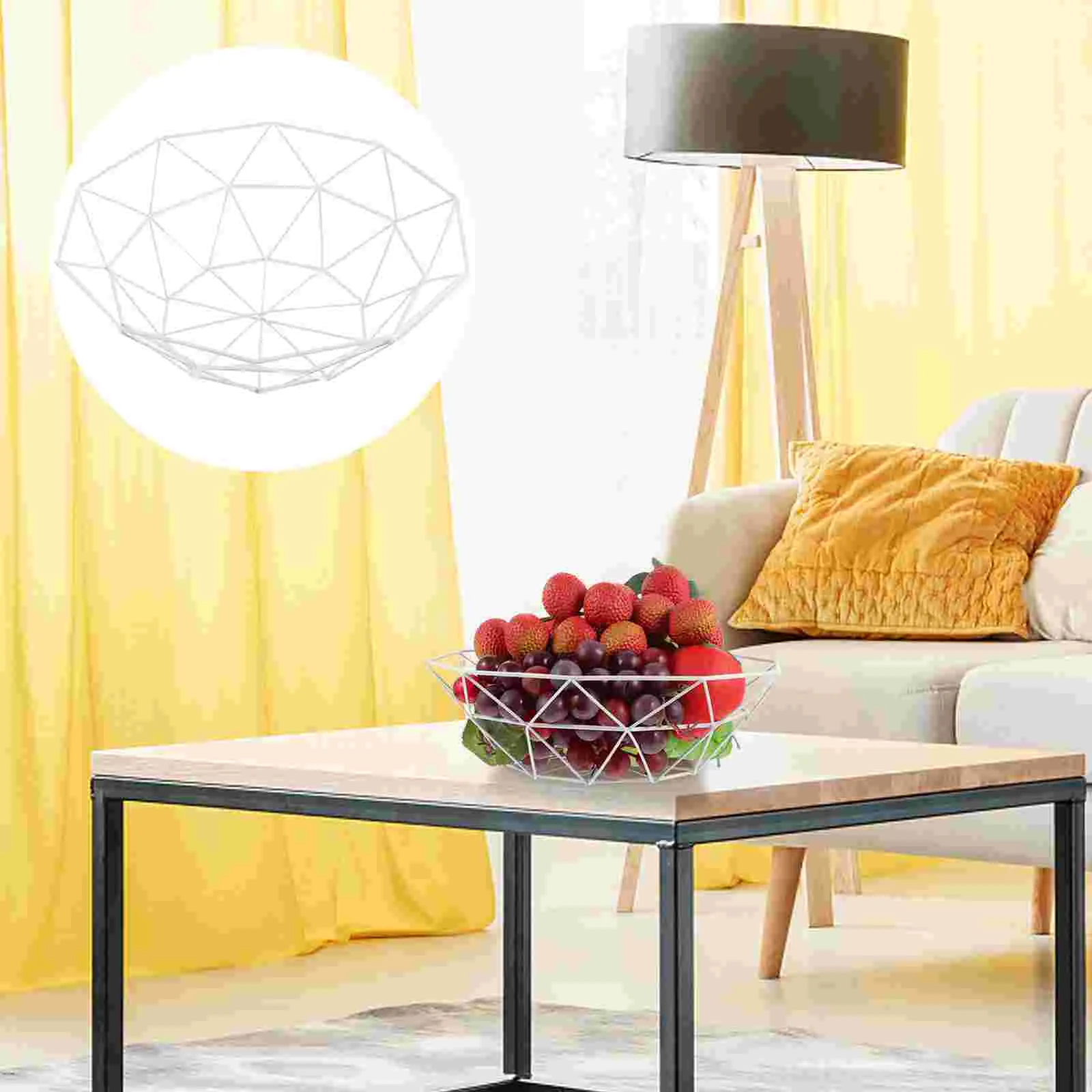 

Wire Fruit Basket Mesh Fruit Dish Basket Bowl Round Metal Storage Baskets for Vegetables Bread Snacks Potpourris White