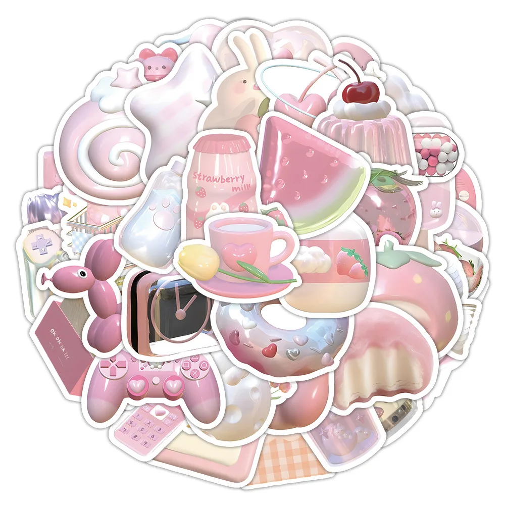 

10/30/63pcs 3D Cartoon Kawaii Pink Dream Sticker Ins Style Cute Decals For Planner DIY Album Scrapbook Phone Laptop Fridge Toy