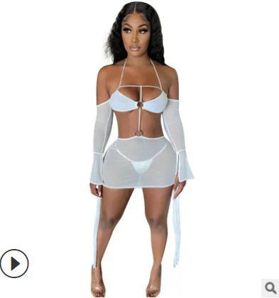 

2022 new summer women's wear solid color sexy suspender neck gauze cool dress