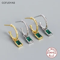 ccfjoyas 100 925 sterling silver geometric emerald zircon earrings for women european and american niche c shaped drop earrings