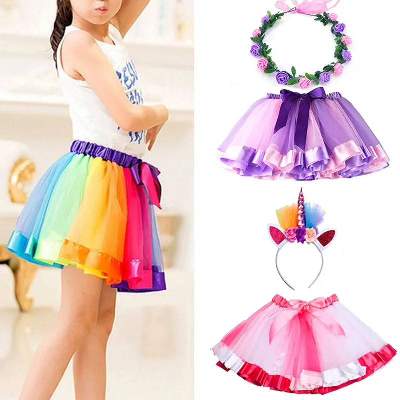 

3 Types Colorful Rainbow 2-8 Years Old Kids Baby Mini Skirt For Girls Fluffy Bowknot Multicolor Children's Princess Tutu Skirt