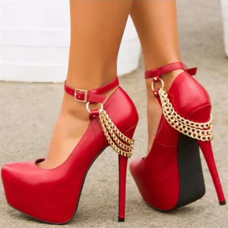 

SHOFOO shoes Fashionable women's high heels. Round toe pumps. Gold chain. About 15cm high heels. Lady shoes Fashion show banquet