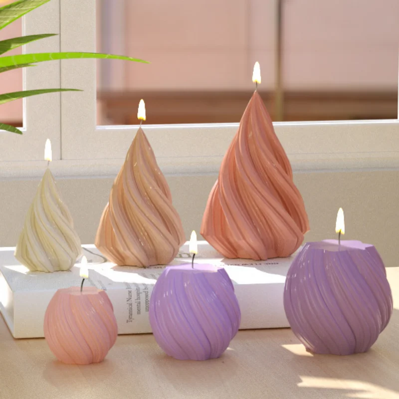 

3D Arc Column Candle Silicone Mold Rotating Cone Soap Resin Plaster Mould Spiral Circular Chocolate Baking Tool Desk Decor Gifts