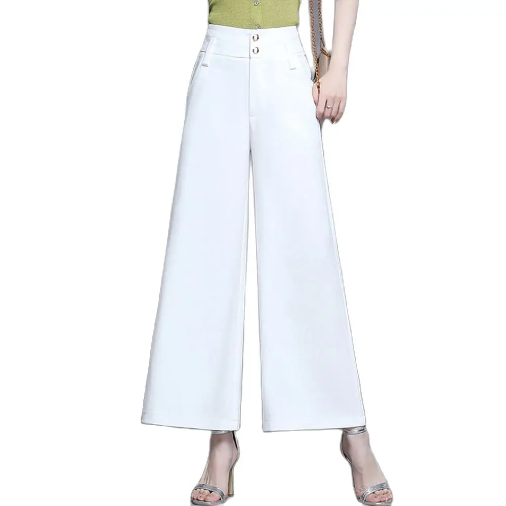 

2022 New Women Summer Thin Wide Leg Cropped Pants High Waist Loose Big Feet Slimming Capri Trousers Solid Color 3XL 6XL 1918