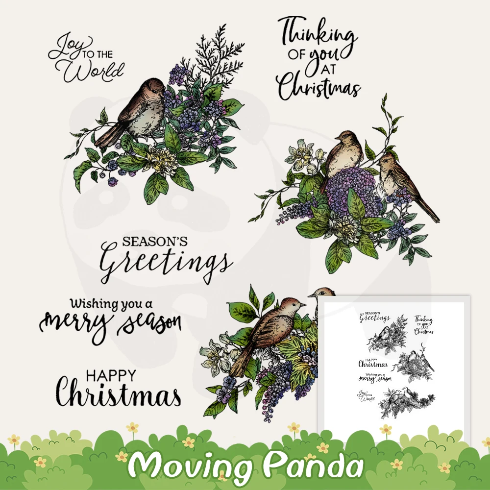 

Merry Christmas Cute Birds Cutting Dies Clear Stamp 2022 Winter Sparrow DIY Scrapbooking Metal Cut Dies Silicone Stamps Cards
