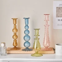 nordic style home decor glass candle holder wedding table decoration romantic colorful glass flower vase for home candlestick