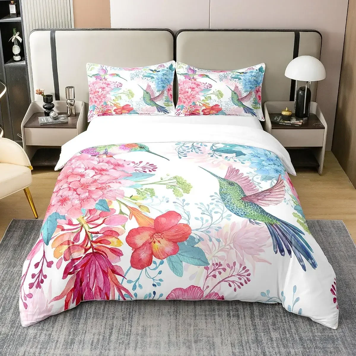 Набор акварельных пододеяльников с колибри декоративный Комплект постельного