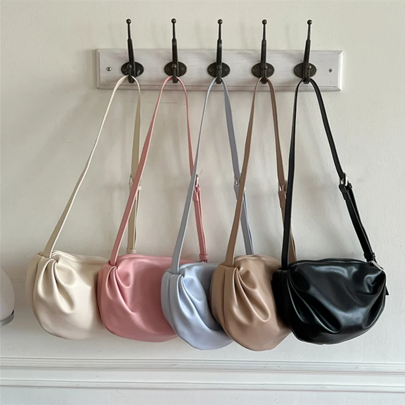 

Autumn New Design Soft Pleated Pu Leather Crossbody Bag for Women 2023 Korean Style Simple Cloud Shoulder Bag Bolsa Feminina