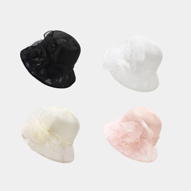 

Summer Elegant Temperament Hat For Women Dot Chiffon Bucket Hat Organza breathable Beach Hat summer big eaves sunshade Fisherman