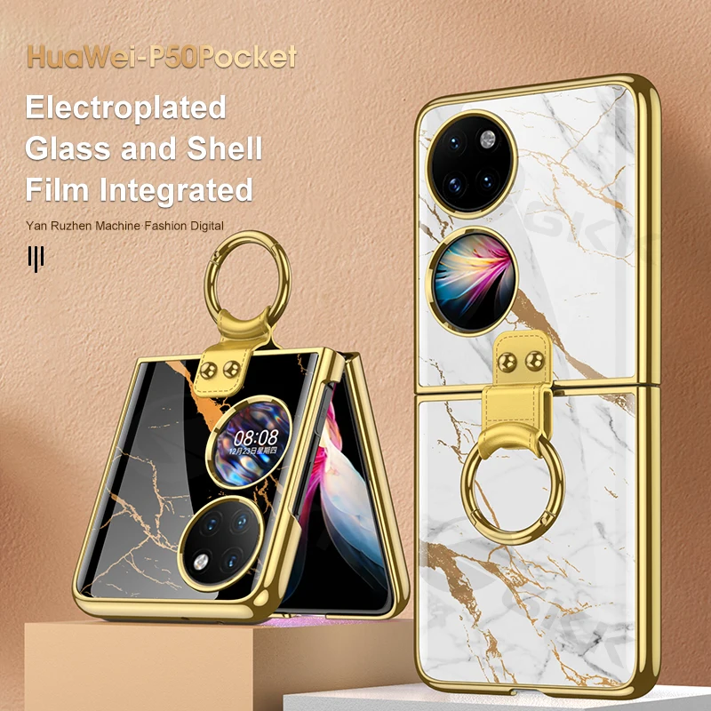 

GKK Original Tempered Glass Case For Huawei P50 Pocket 4G Case Luxury Plating Frame Hard Phone Cover For Huawei P50 Pocket 4G