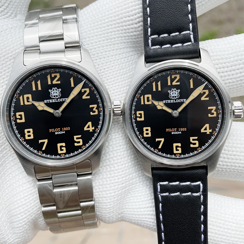 

Steeldive 39mm Pilot Watch Men Ronda762 Quartz Sapphire Crystal 200M Dive Brand Vintage Military Watch Alarm Clock Reloj Hombre