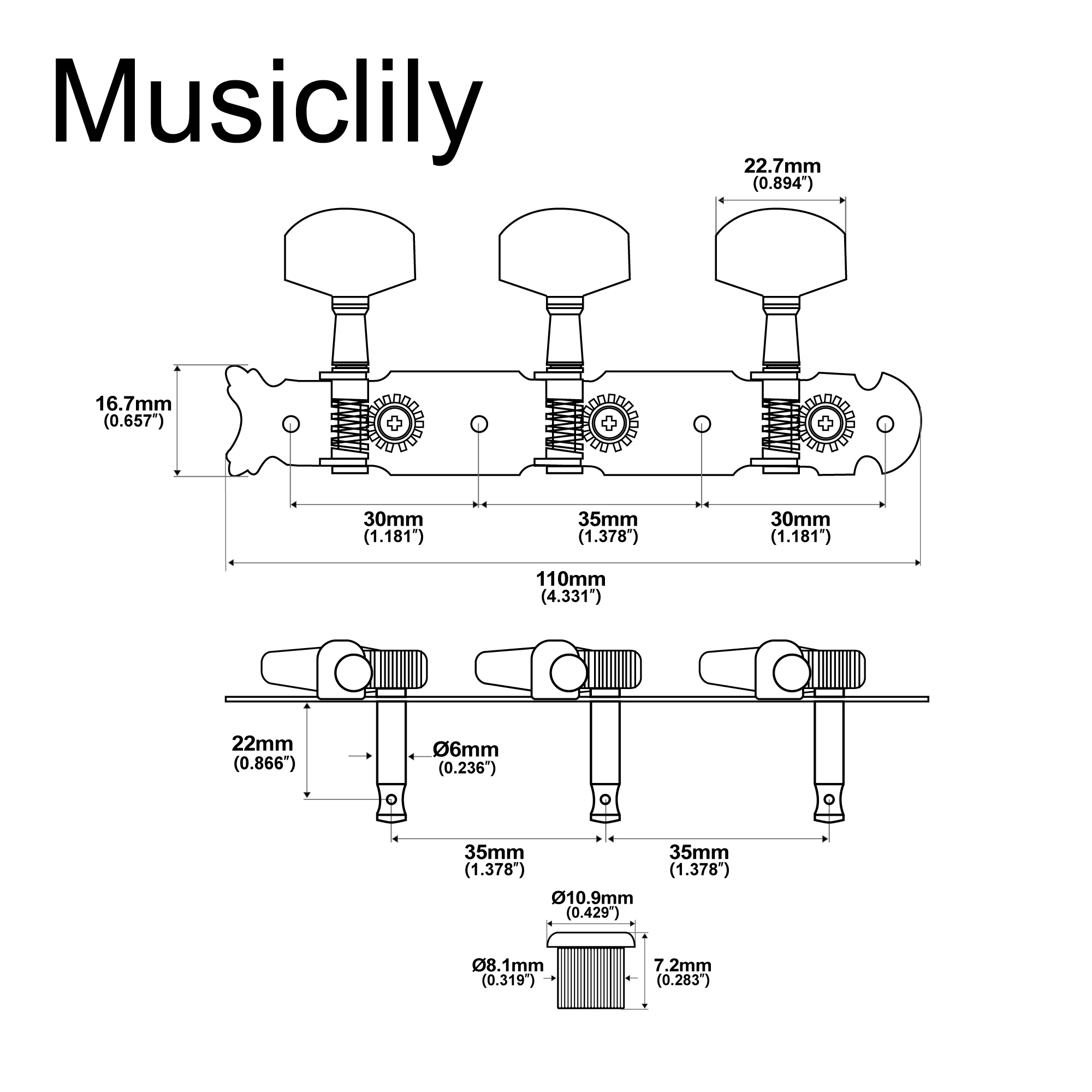Фото Тюнеры для акустической гитары Musiclily Pro, колки, набор колышков, никель №2