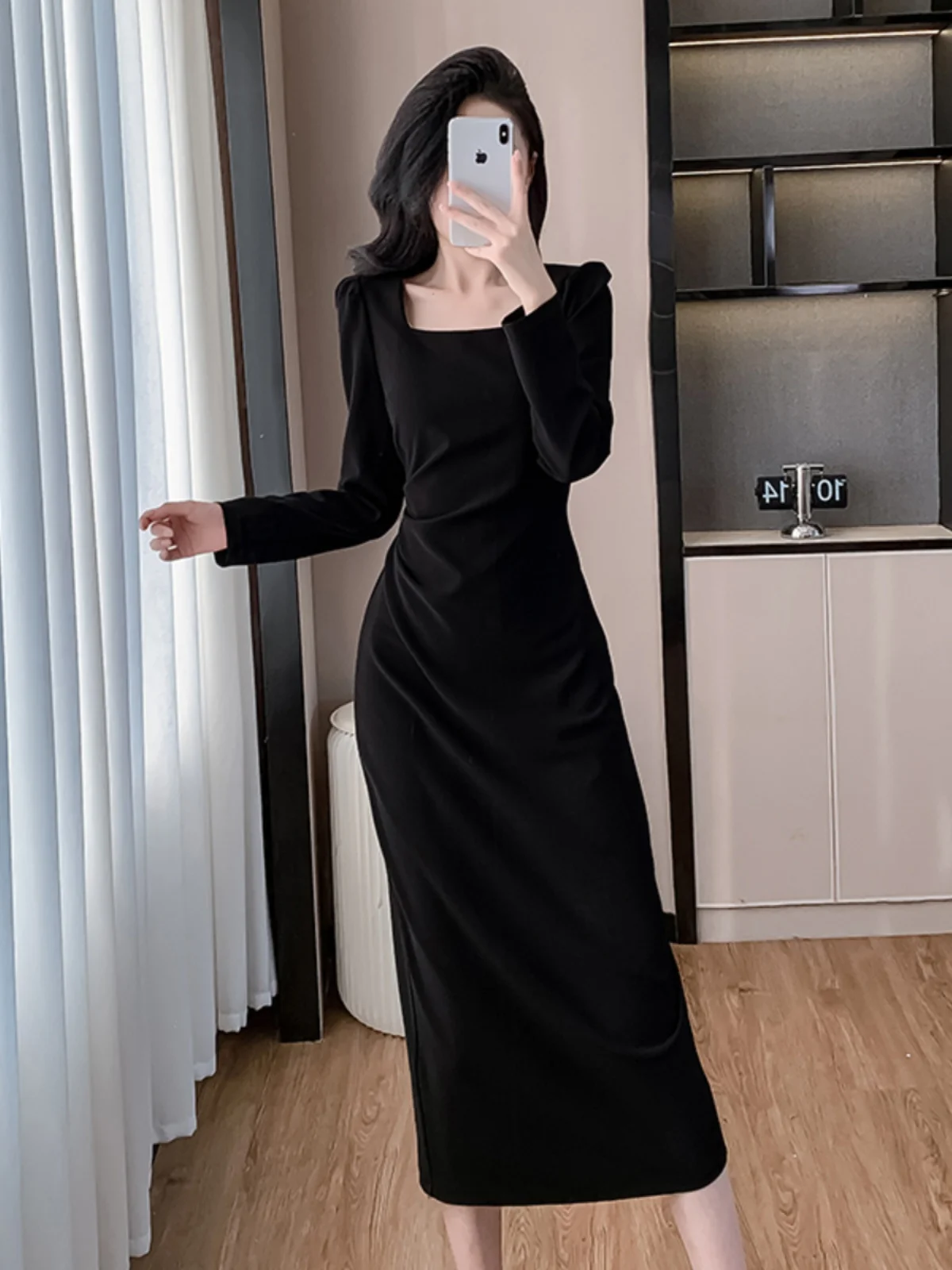 2024 новое элегантное платье с французским вырезом женское осенне-зимнее