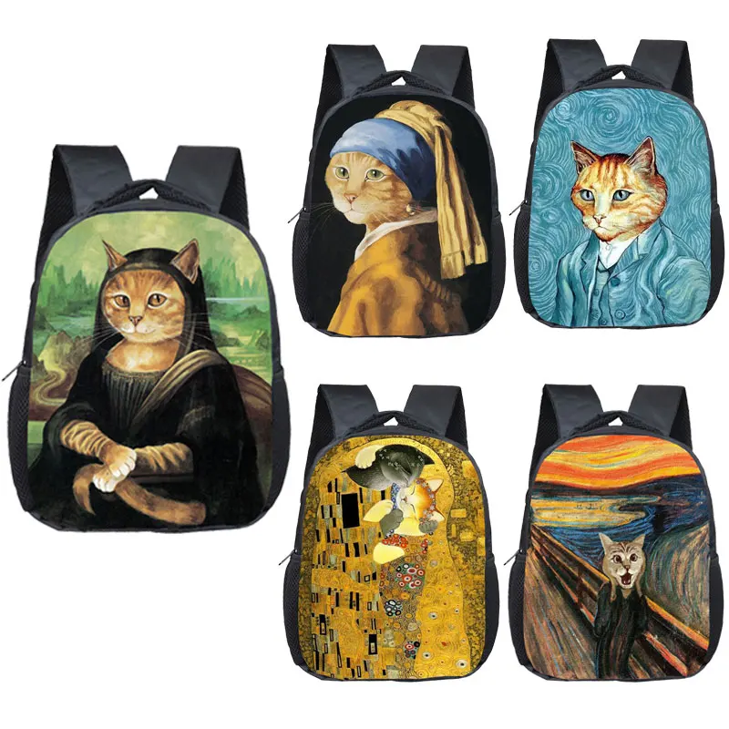 Забавный рюкзак с кошкой Моны Лизы, школьные ранцы с милым котом для детей,  ортопедический рюкзак, школьный рюкзак для начальной школы и детского сада  | AliExpress