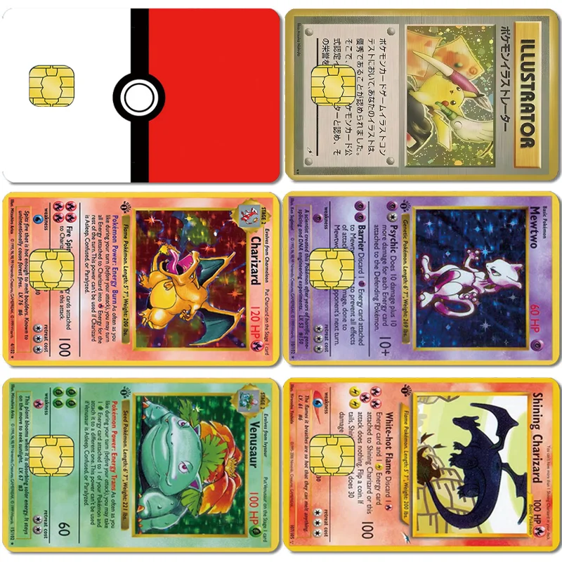 

Anime Pokemon Hobby Pikachu Charizard Mewtwo Credit Card Smart Skin Bank Card Battle Game Sticker Waterproof Decoration Toy Gift