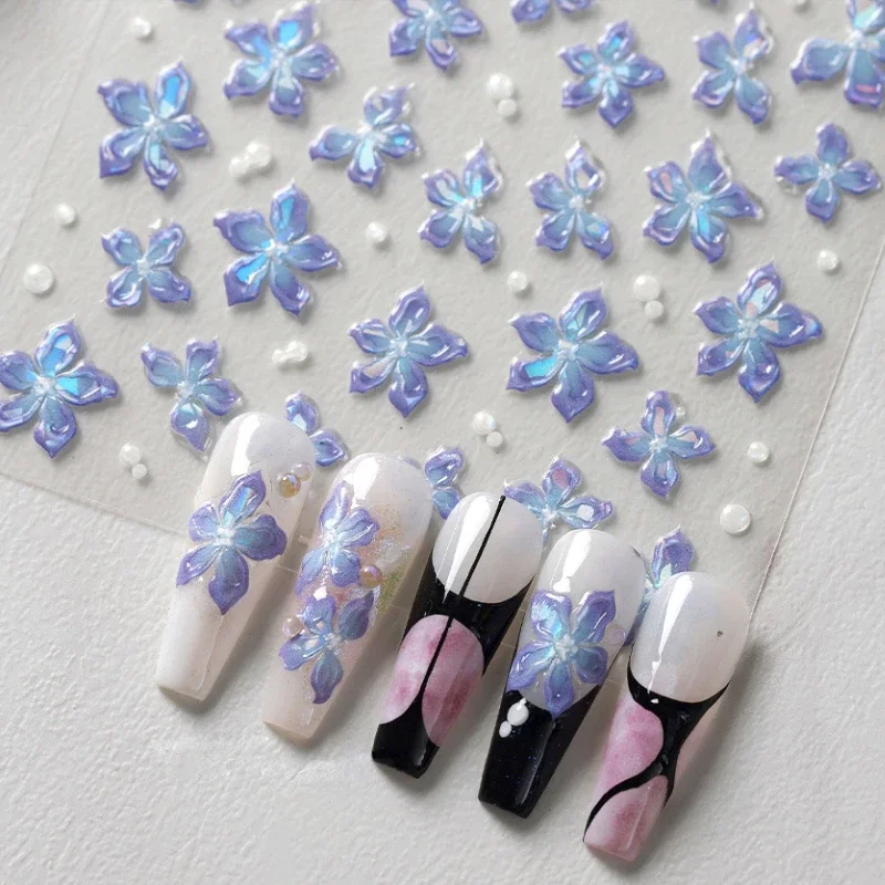 Фиолетовый синий поляризационные иллюзия цветы 3D желе самоклеящиеся наклейки