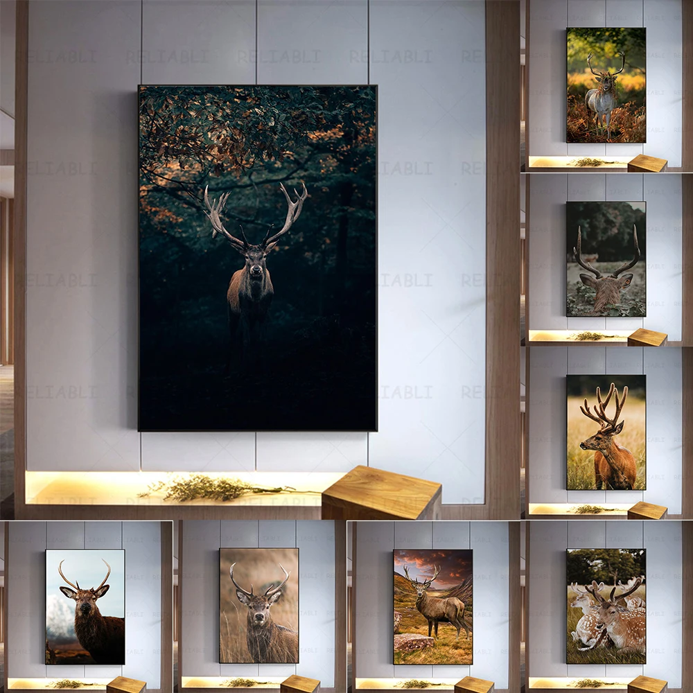 Картина на холсте с оленем в лесу настенные художественные картины животными для