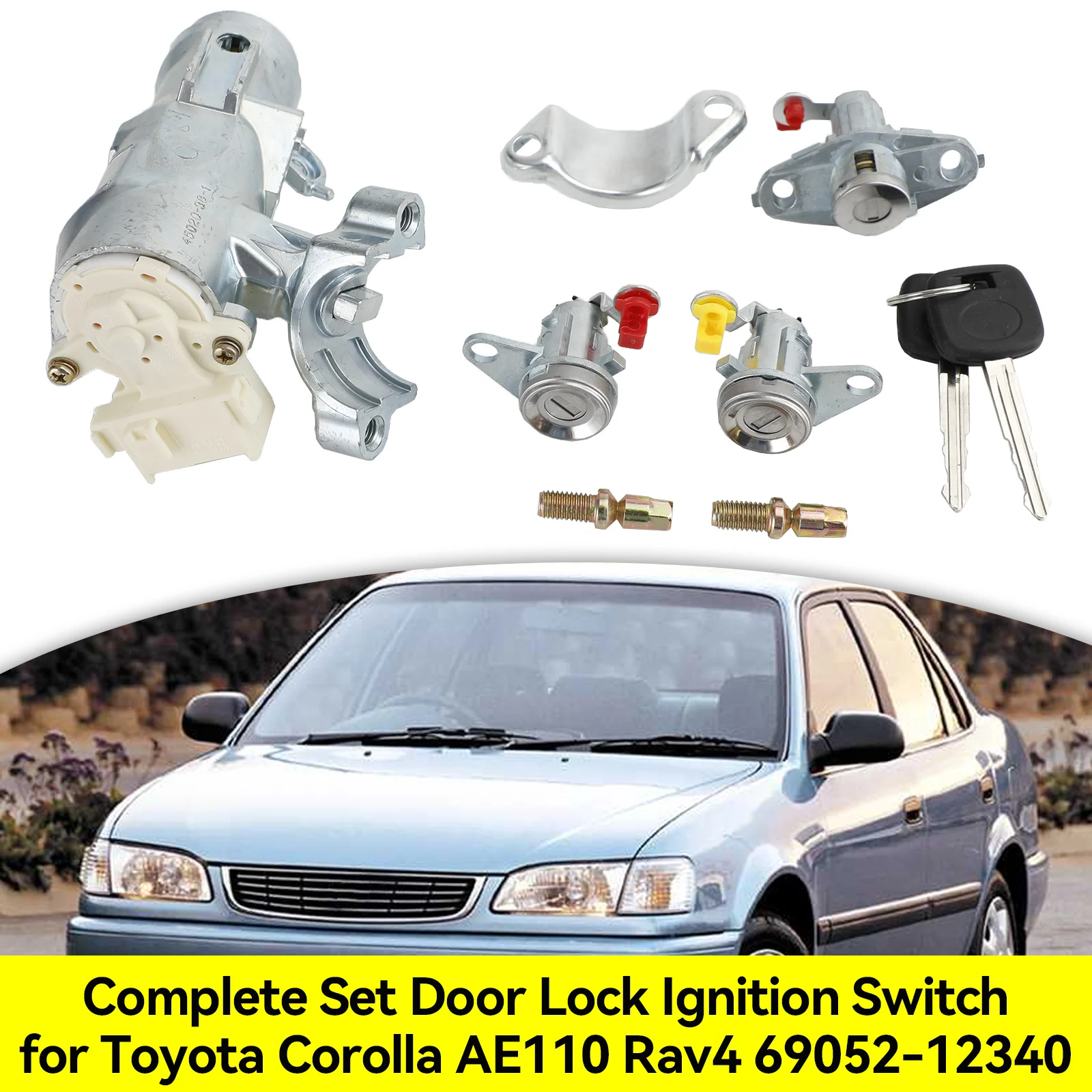 

Areyourshop Complete Set Door Lock Ignition Switch for Toyota Corolla AE110 Rav4 69052-12340 car accessories