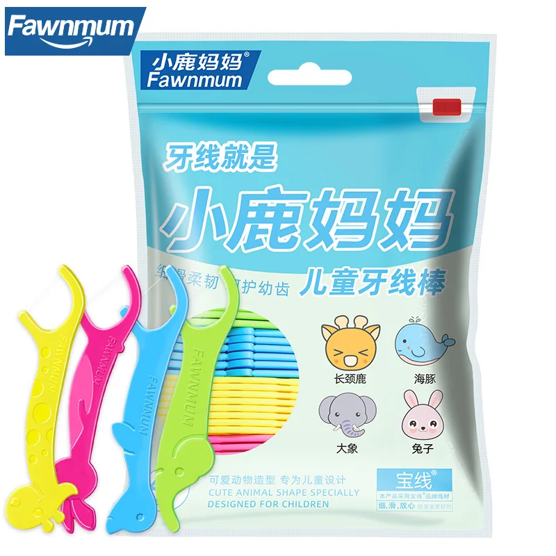 Детская зубная нить Fawnmum 40 палочек цветная для детей Ортодонтическая чистки