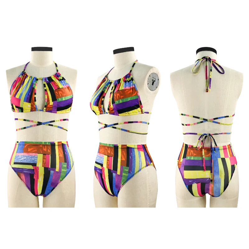 

Foreign trade new plus size bikini sexy strap strapless high waist slim covered swimsuit