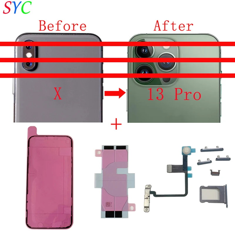 Battery Back Cover + Middle Chassis Frame + SIM Tray + Side Key Parts Housing For iPhon X Like 13 Pro Change Repair Parts