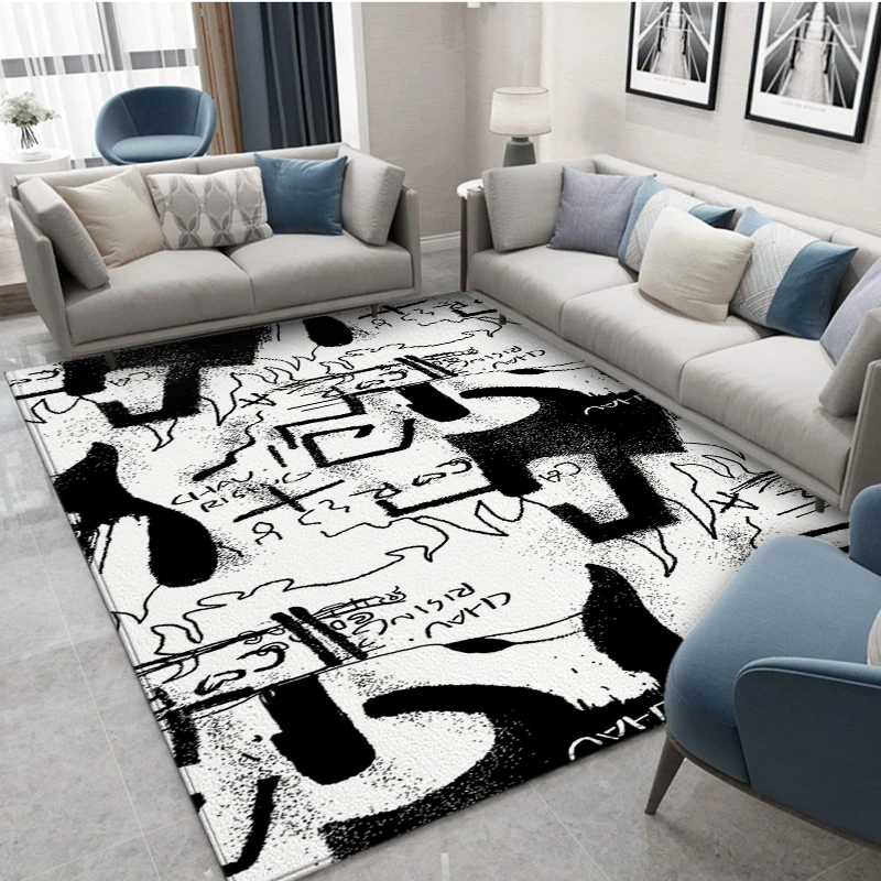 

Black White Graffiti Rug Line for the Kitchen Living Room Rug Bedroom Rugs Soft Carpets Home Sofa Table Decor Mat