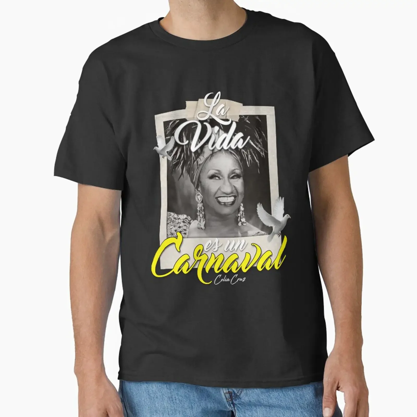Фото Жизнь — это карнавал. Классическая футболка Celia Cruz, винтажная, с эффектом потертости, унисекс, для повседневной носки, модная, эластичная. №1