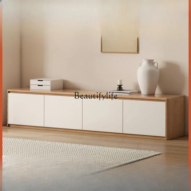 Шкаф для телевизора из массива дерева современный простой белый шкаф хранения