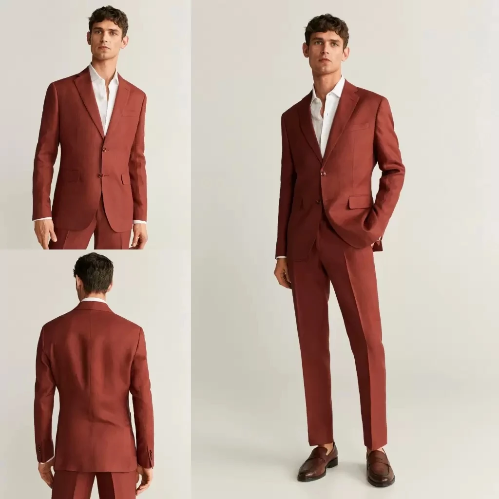 

Color Red Men Suit Tailor-Made 2 Pieces Blazer Pants Single Breasted Lapel Wedding Groom Business Causal Prom Tailored