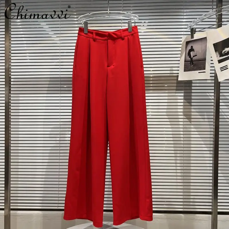 

2022 Spring Clothes New Fashion Draping Solid Color Loose Casual Pants Loose Temperament Simple Suit Wide Leg Pants for Women