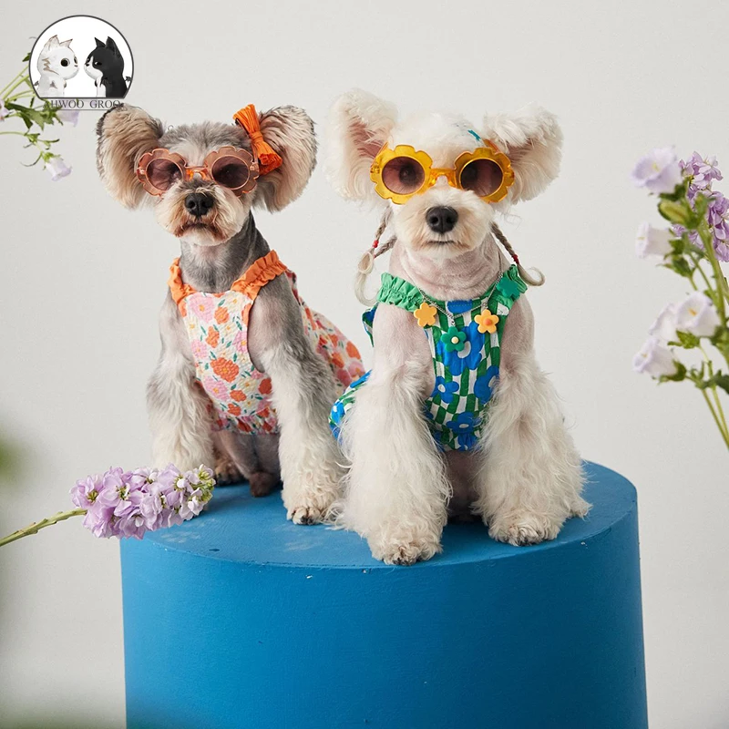 

Summer Flowers Dog Dress Breathable Vest Skirt Girl Dog Clothes for Small Dog Thin Clothing Kitten Puppy Elasticity Pet Supplies