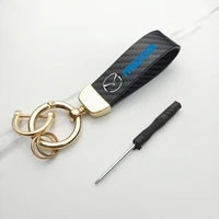 new fashion car carbon fiber leather rope keychain key ring for mazda 3 rx8 rx7 mx3 axela 6 atenza mx5 cx9 cx5 cx7 323 626