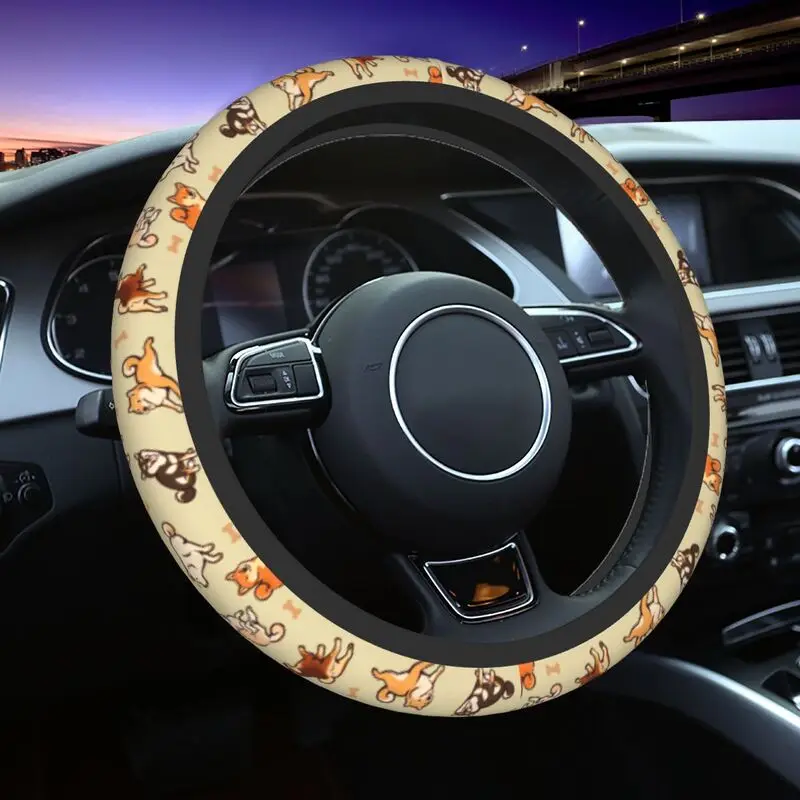 

Cute Shiba Inu Dog Pattern Steering Wheel Cover for Women Soft Dogs Steering Wheel Protector Fit 15 inch Car Accessories
