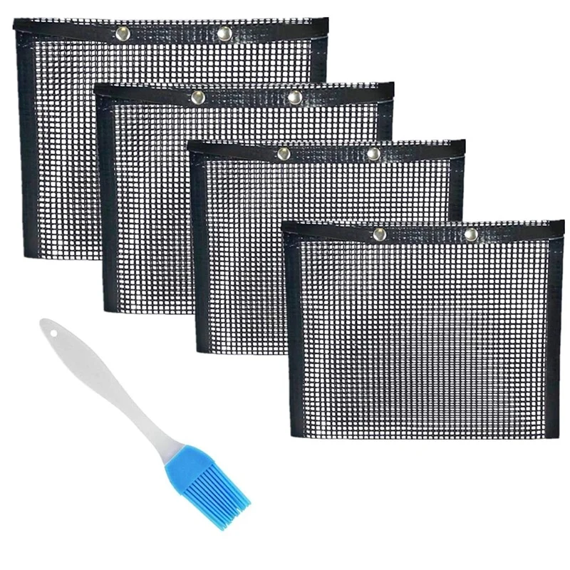 

Bbq Grill Mesh Bag, Non-Stick Bbq Grill Bag Grill Reusable and Easy To Clean Non-Stick Grid Grill Bag with Brush