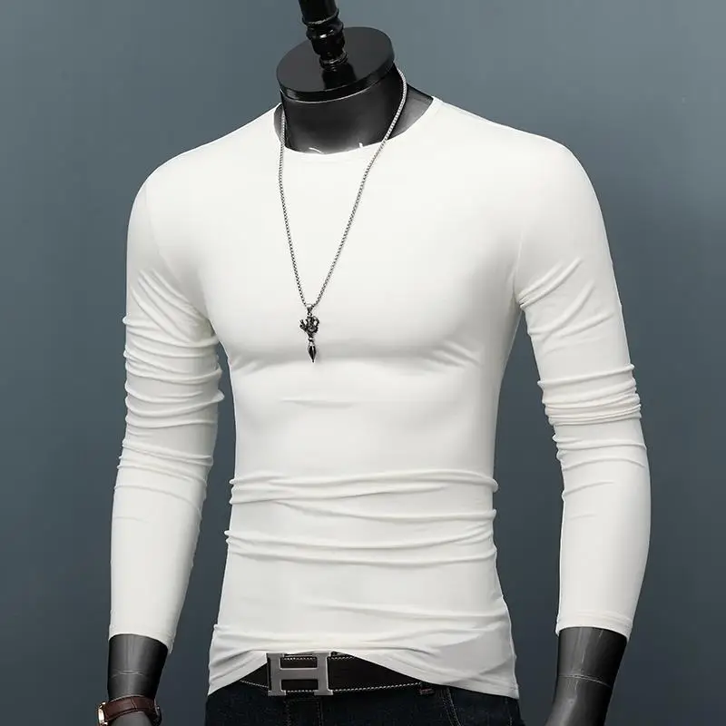 Роскошная мужская повседневная футболка с длинным рукавом осенняя рубашка из