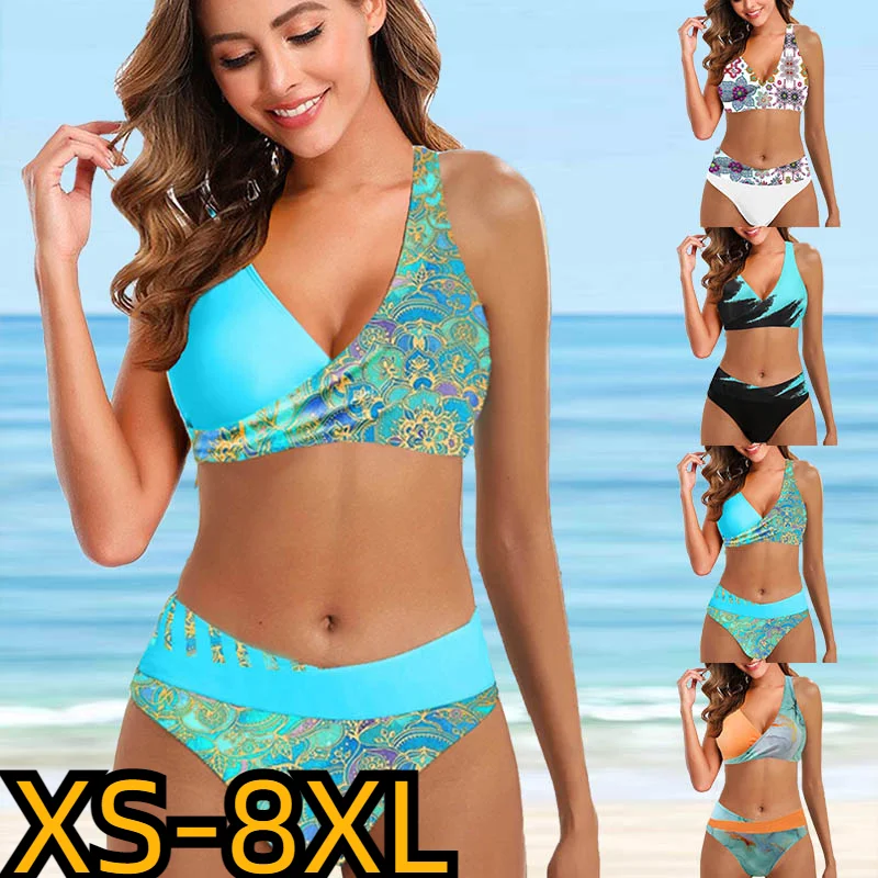 

Новинка лета 2023, женское бикини с абстрактным принтом, облегающий купальник, комплект из двух предметов, купальный костюм с высокой талией, сексуальный купальник