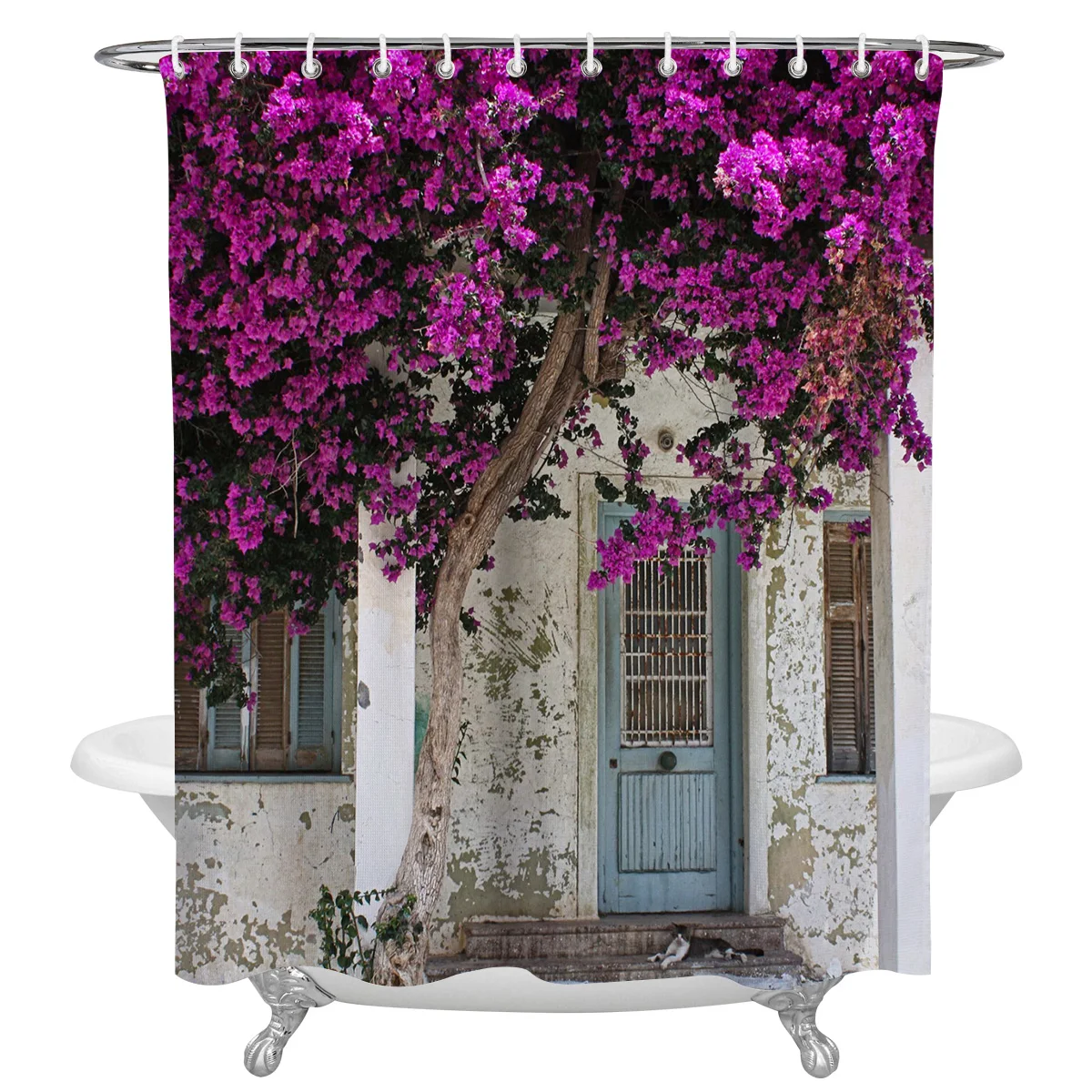 

Blossoming Tree In Front Of House Shower Curtain for Bathroom Waterproof Polyester Fabric Bath Curtain Home Bathroom Decor