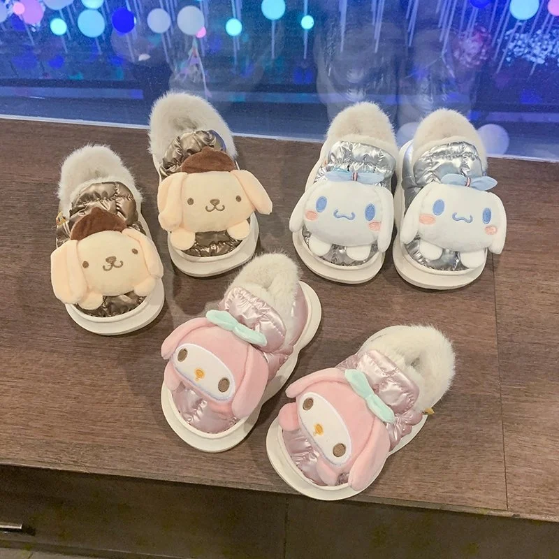 Sanrioed My Melody Cinnamoroll Plush Shoes Anime Children Casual Baby Boys Girls Snow Boot Kid Plush Running Shoes Xmas Gift