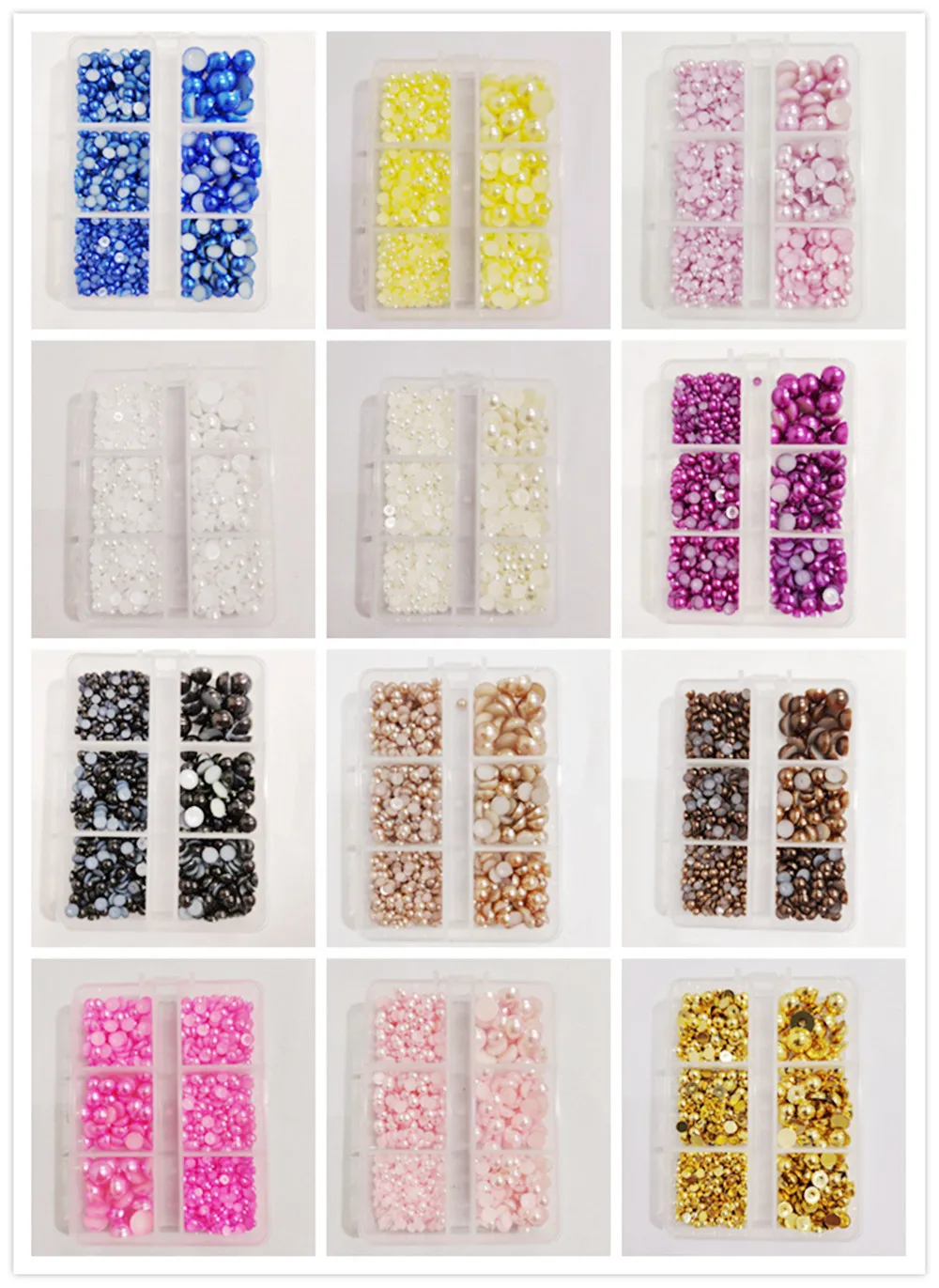 

1000pcs all colours 3mm-8mm Half Round plastic pearl Non Hotfix Glue On Nail Art Rhinestones Jewelry Making
