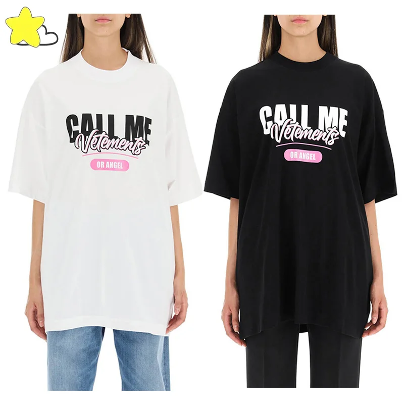 

Simple Style Call Me Vetements T Shirt Men Women Streetwear Oversized Tee Black White High Street VTM Short Sleeve Inside Tags