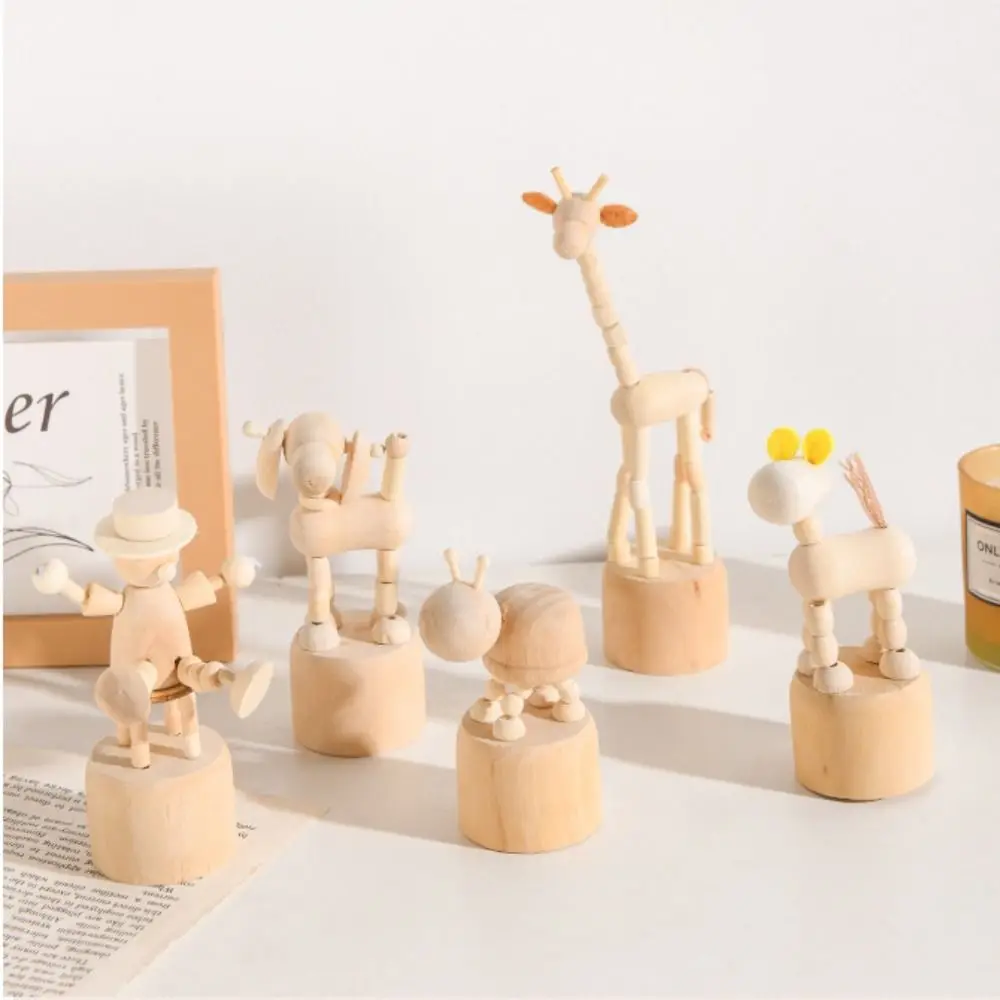 

Cartoon Wooden Ornaments Movable Puppet Model Desktop Figurine Artwork Clown Horse Giraffe Dog Statue Home Decor Crafts Toys