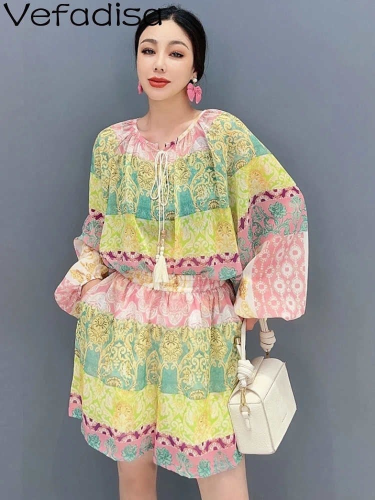 

Vefadisa2023 Summer New Women Long Sleeved T-shirt Top Casual Shorts Two Piece Set Personalized Trendy Girl Matching Sets ZY1639