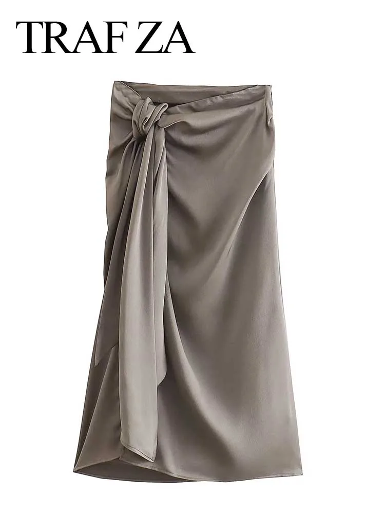 

TRAF ZA Solid Color Vintage Fashion Elegant Women's Skirts Lightweight Comfortable Skin-Friendly High Street All-match Skirts