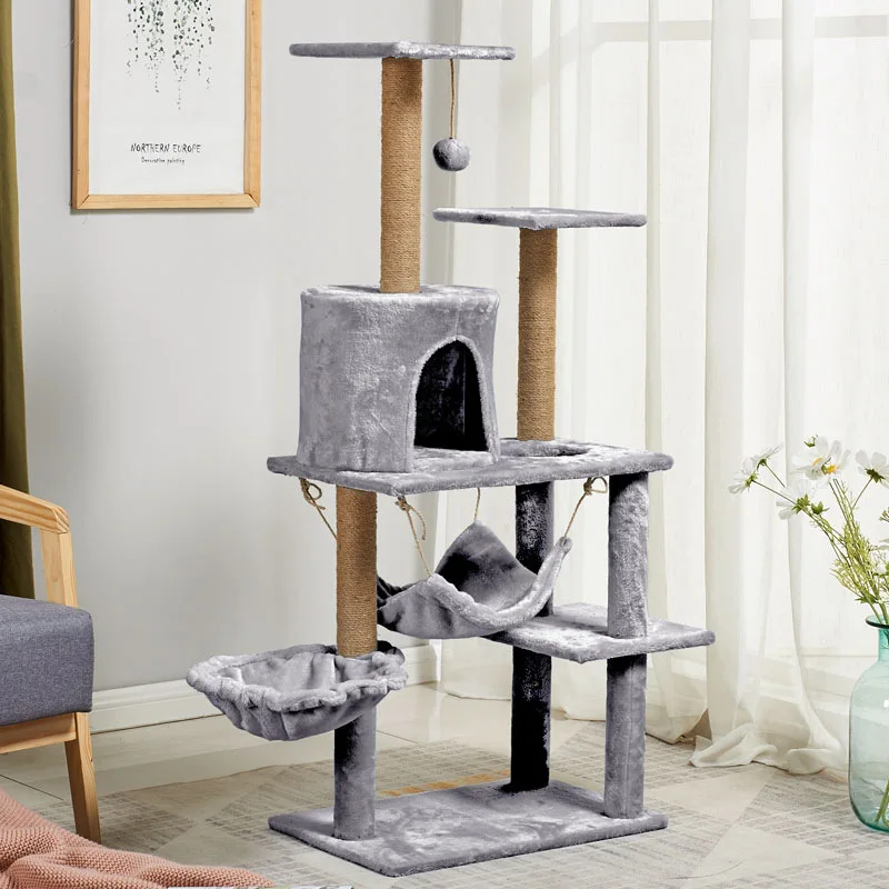 

Cat Climbing Frame Interactive Cat Toy Villa Tree House Tower Wood Scratching Post Cat Scraper Big Games Park Articles for Cats