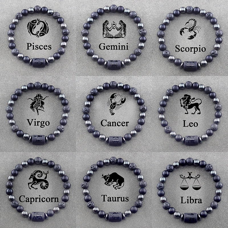 

12 Zodiac Sign Bracelet Homme Constellation Bangles Men Cancer Libra Virgo Taurus Bracelet Women Friendship Gift Jewelry on Hand