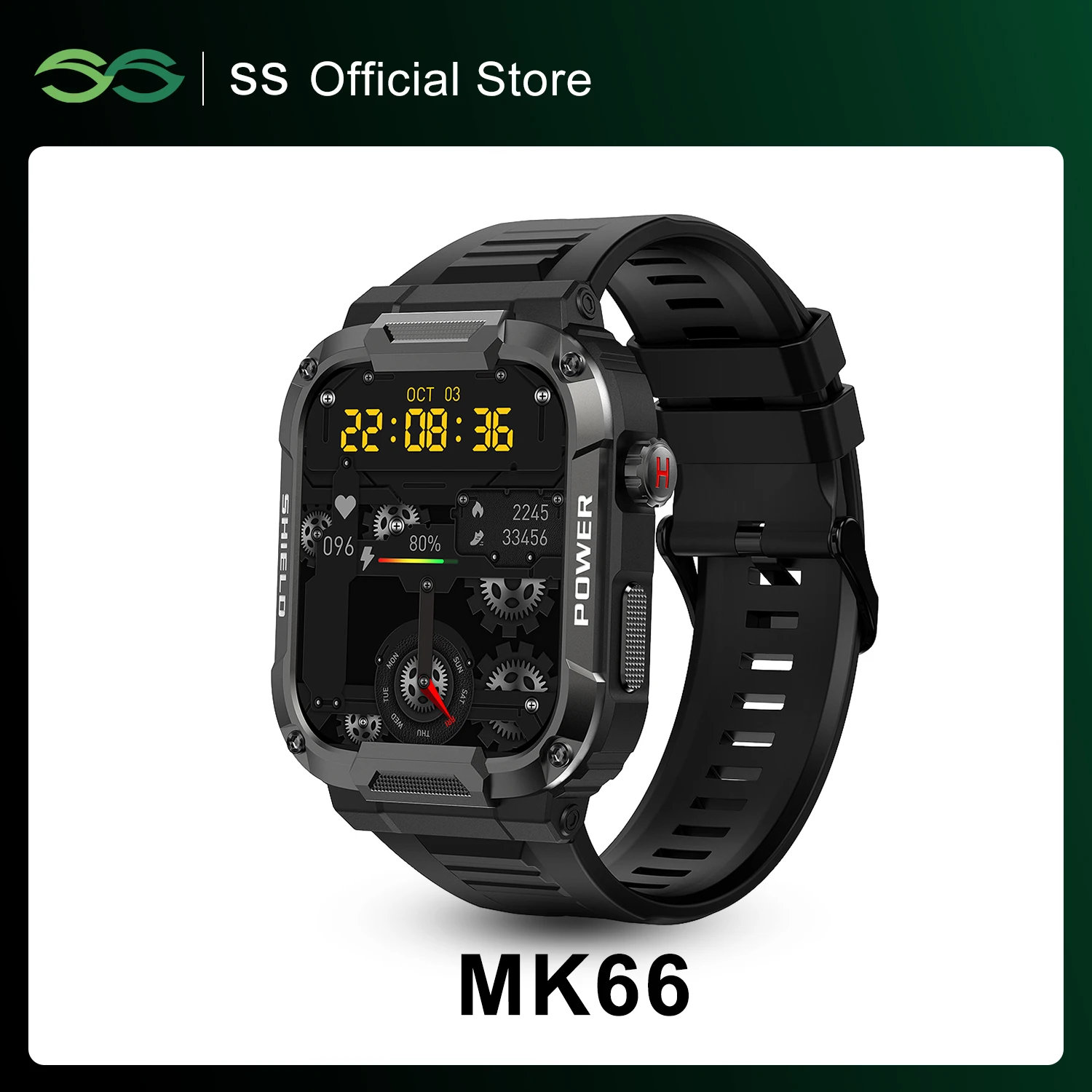 MK66 Military Smart Watch Men Bluetooth Call IP68 Waterproof 1.85inch Screen Fitness Tracker Outdoor Sports Smartwatch