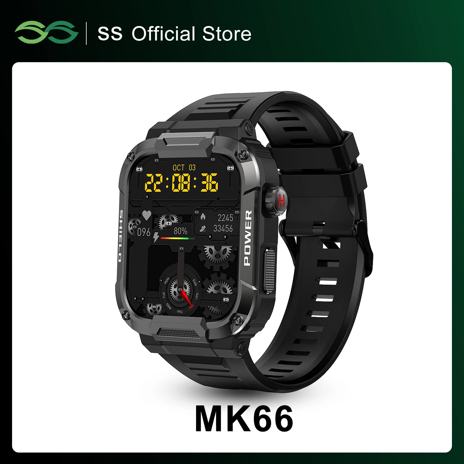 

MK66 Military Smart Watch Men Bluetooth Call IP68 Waterproof 1.85inch Screen Body Temperature Outdoor Sports Smartwatch